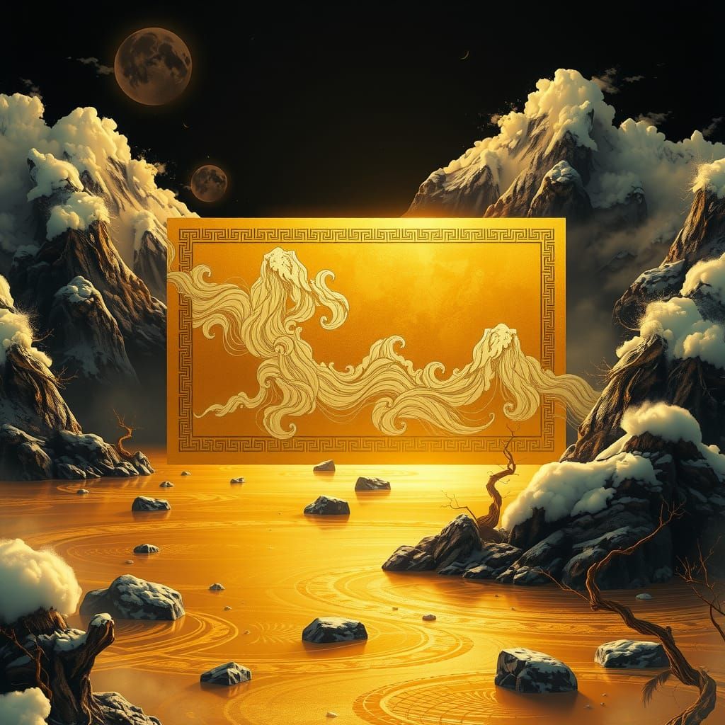 Golden Rectangle in Ukiyo-e Style Landscape