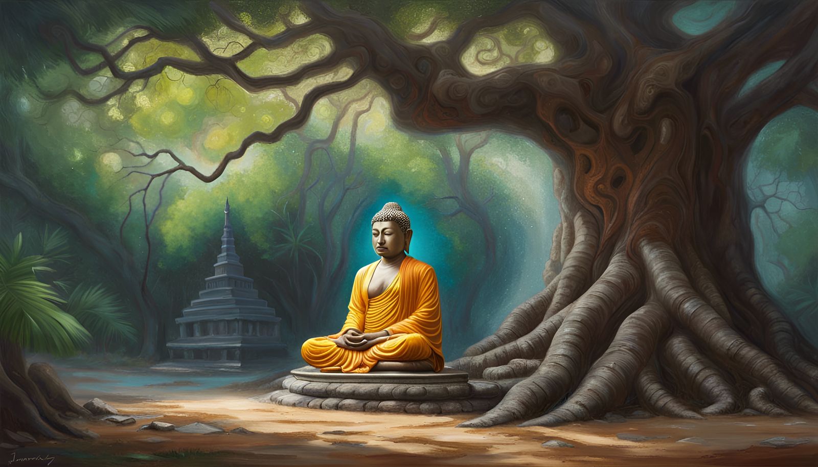 Buddha in Meditation: Hyperreal Oil Painting