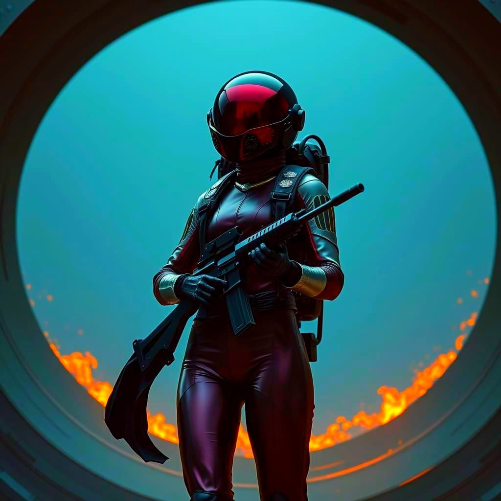 Glamorous Female Warrior in Cyberpunk Armor