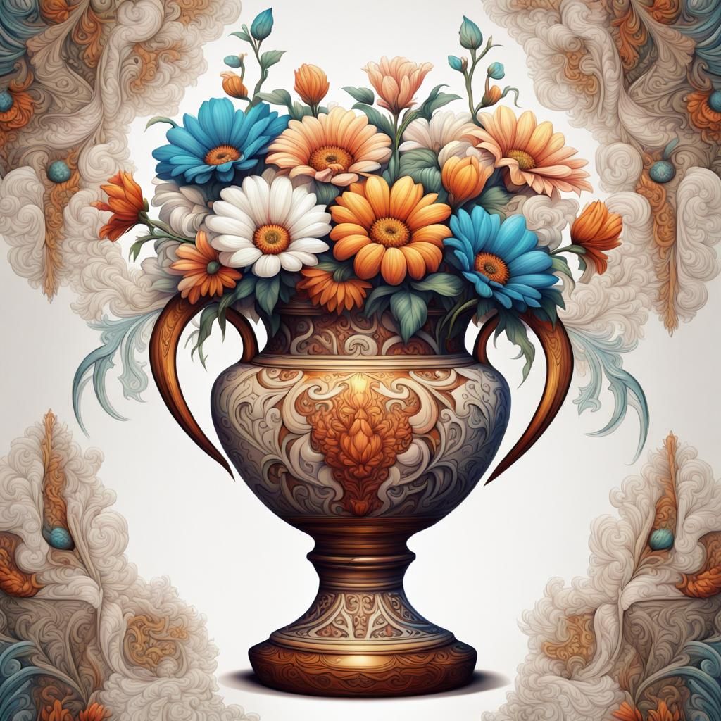 Vintage Flowers in Vase with Tribal Graffiti Design