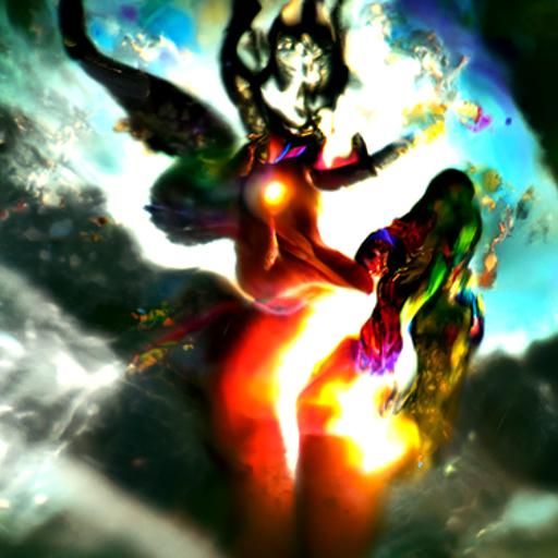 Lilith Fighting Demons in Astral Cosmic Illustration