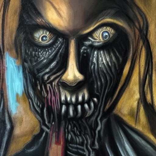 Dark Surreal Portrait of a Person Haunted by Demons
