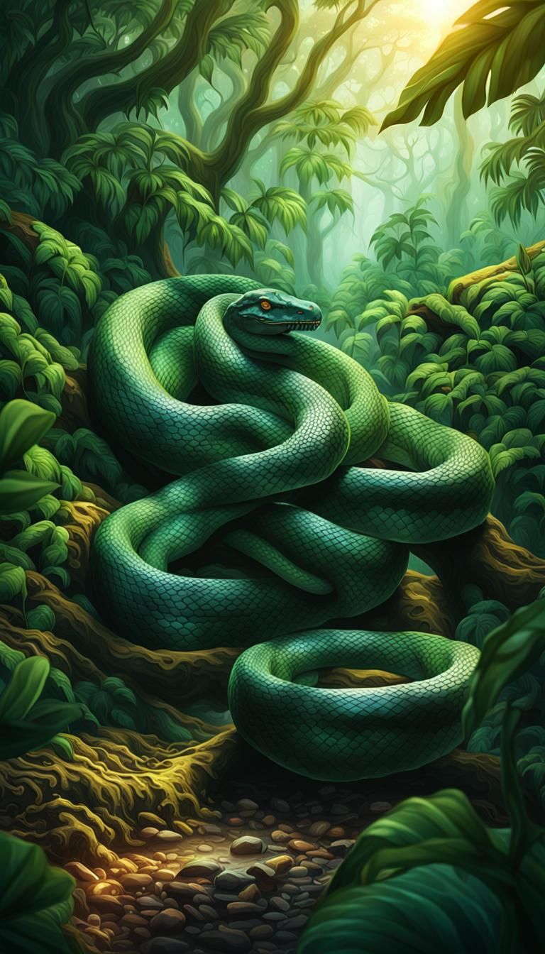 Giant Snakes Slithering Through Dense Jungle