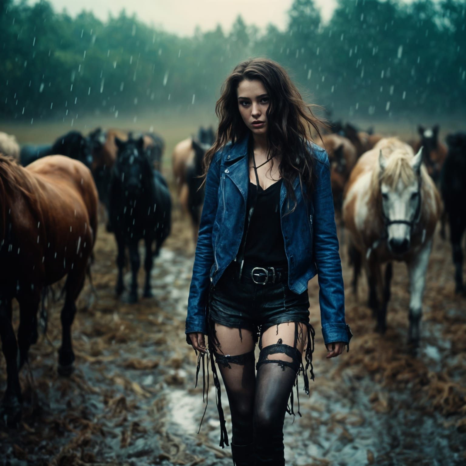 Cowboys in Stormy Night with Spirited Woman