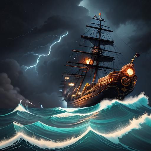 Pixel art character: a pirate captain standing on the deck o...