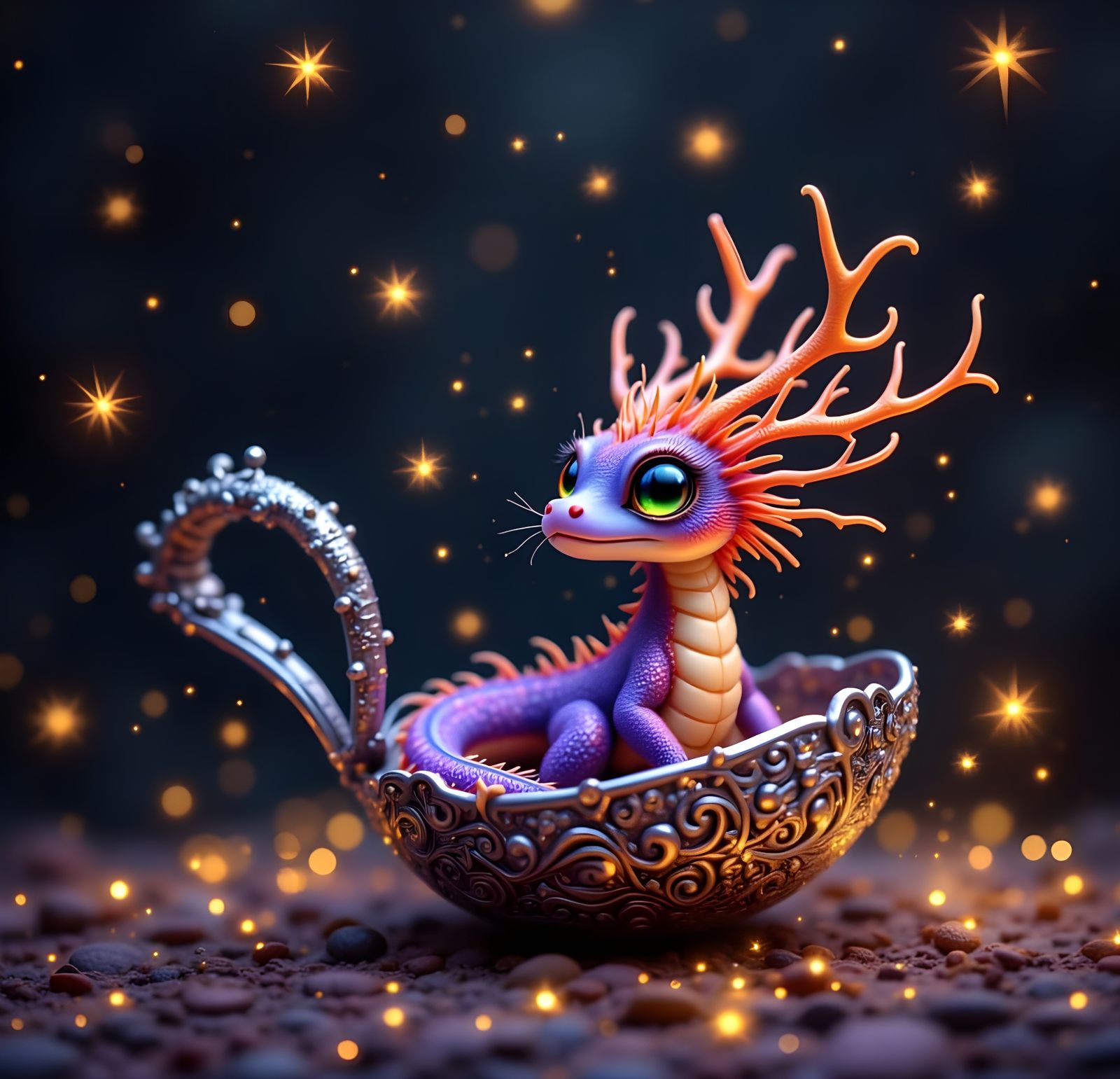 Miniature Chinese Dragon in Chrome Spoon