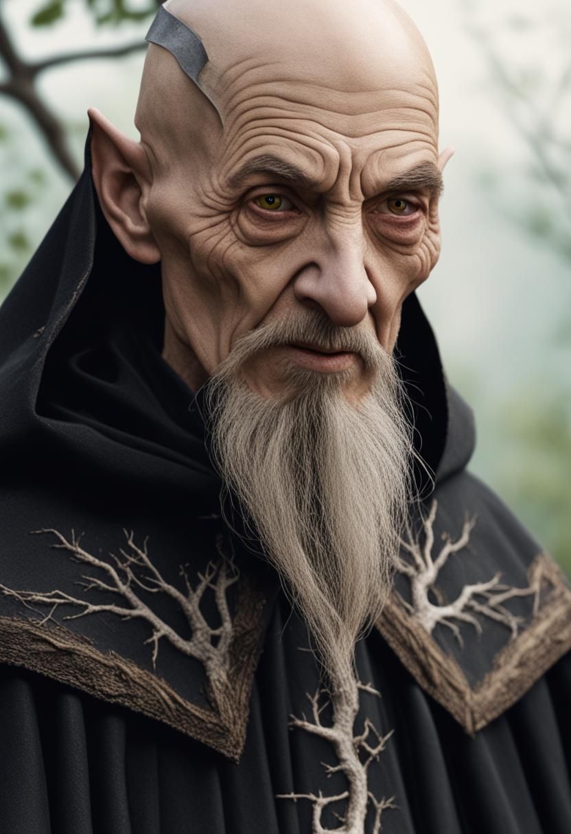 Realistic Photo of an Old Wizard with Evil Sneer