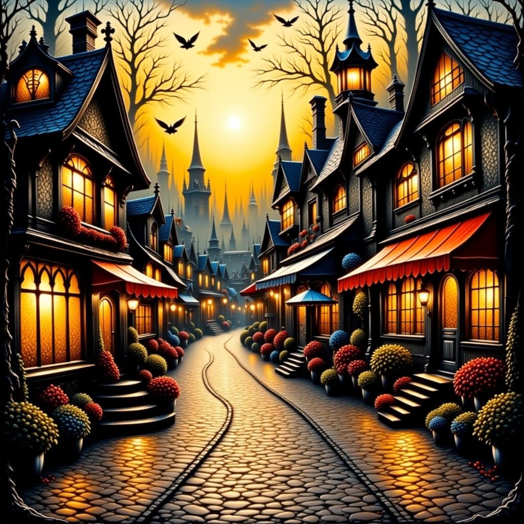 Medieval-Inspired Streetscape in Warm Golden Light