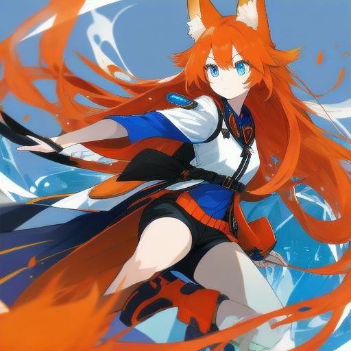 Fox Girl with Orange Hair and Pretty Background