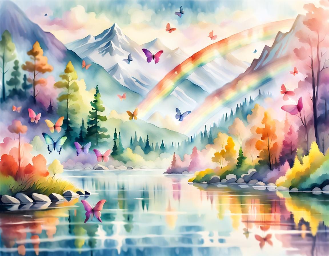 Rainbow Butterflies in Impressionistic Watercolor Style
