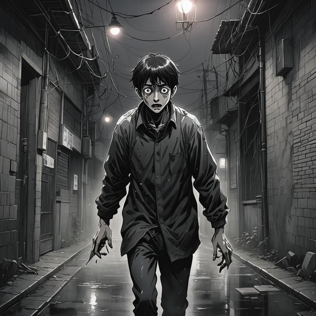 Anime Stalker in Dark Alleyway, Junji Ito-Inspired