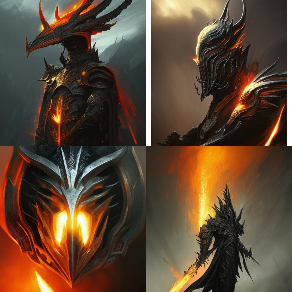 Four-Eyed Phoenix Fire Lord Helmet in Dark Fantasy Art