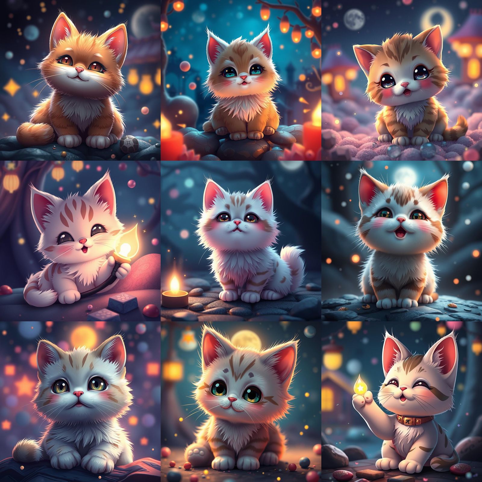 Kawaii Kitty Saying Good Night: Fantasy Concept Art