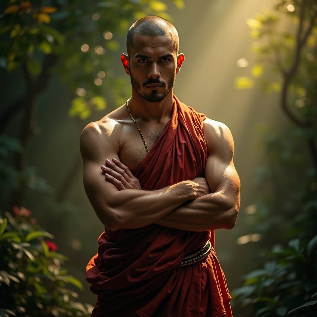 Ethereal Eurasian Monk Portrait in Rembrandt Lighting