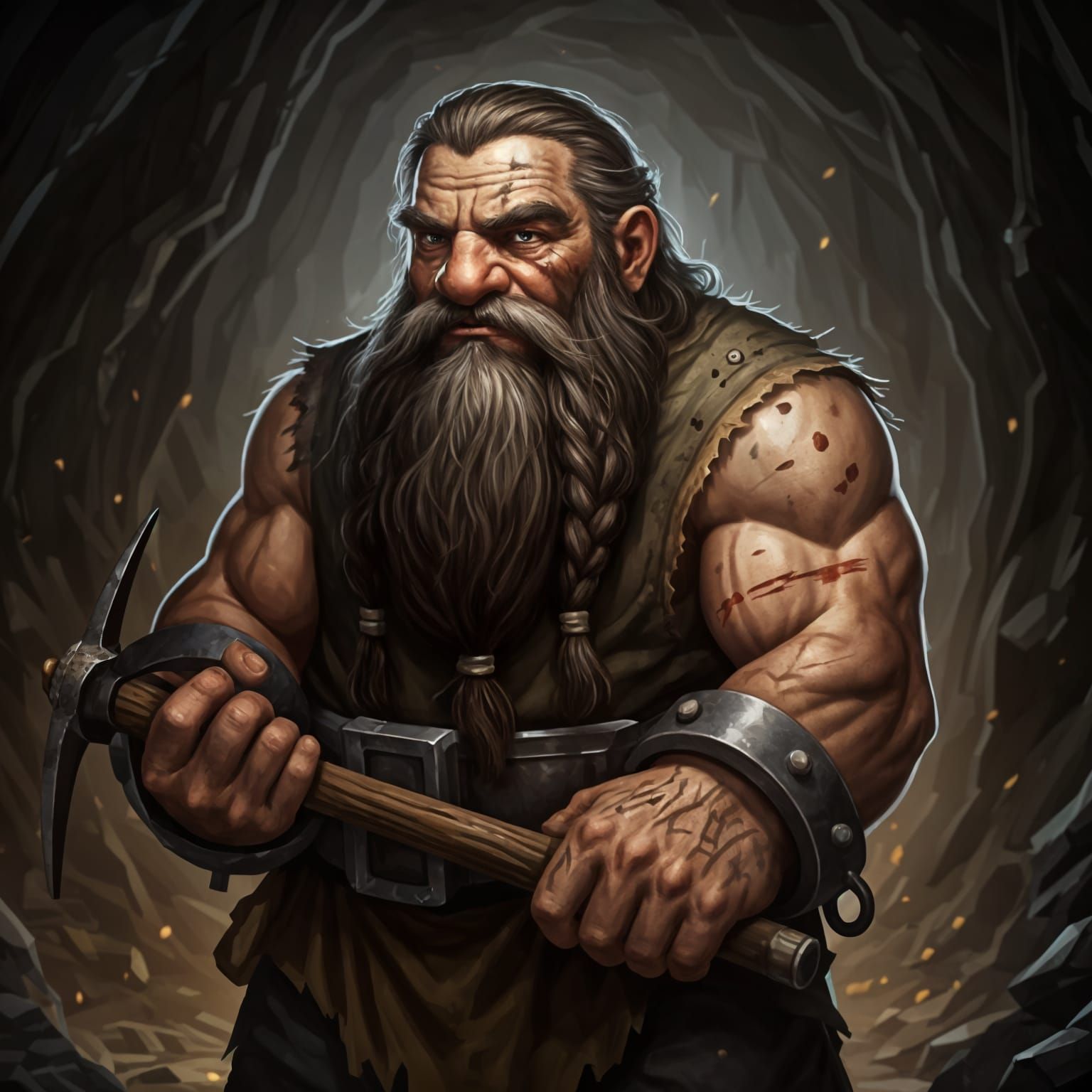 Dwarf Miner Toils Silently Under Overseer Gaze