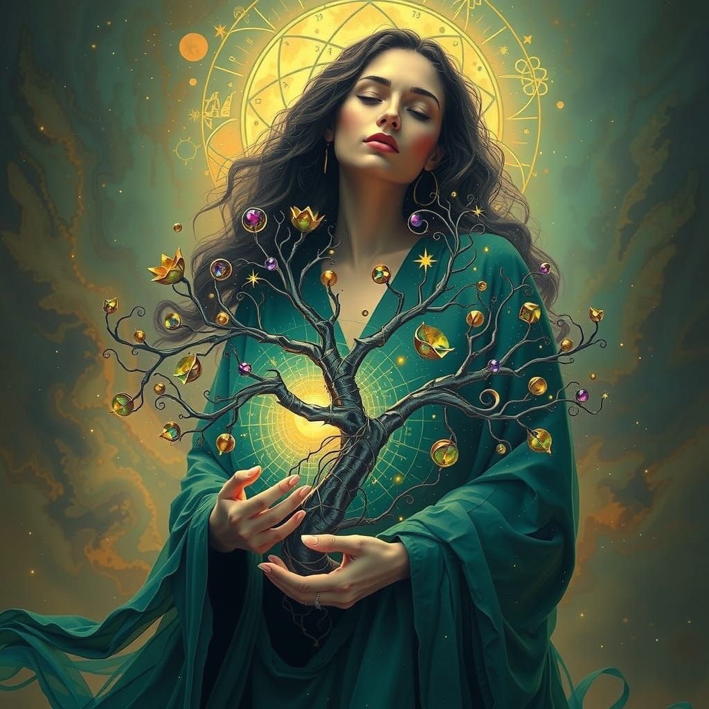 Celestial Tree of Life with Fractal Petals and Sacred Geomet...