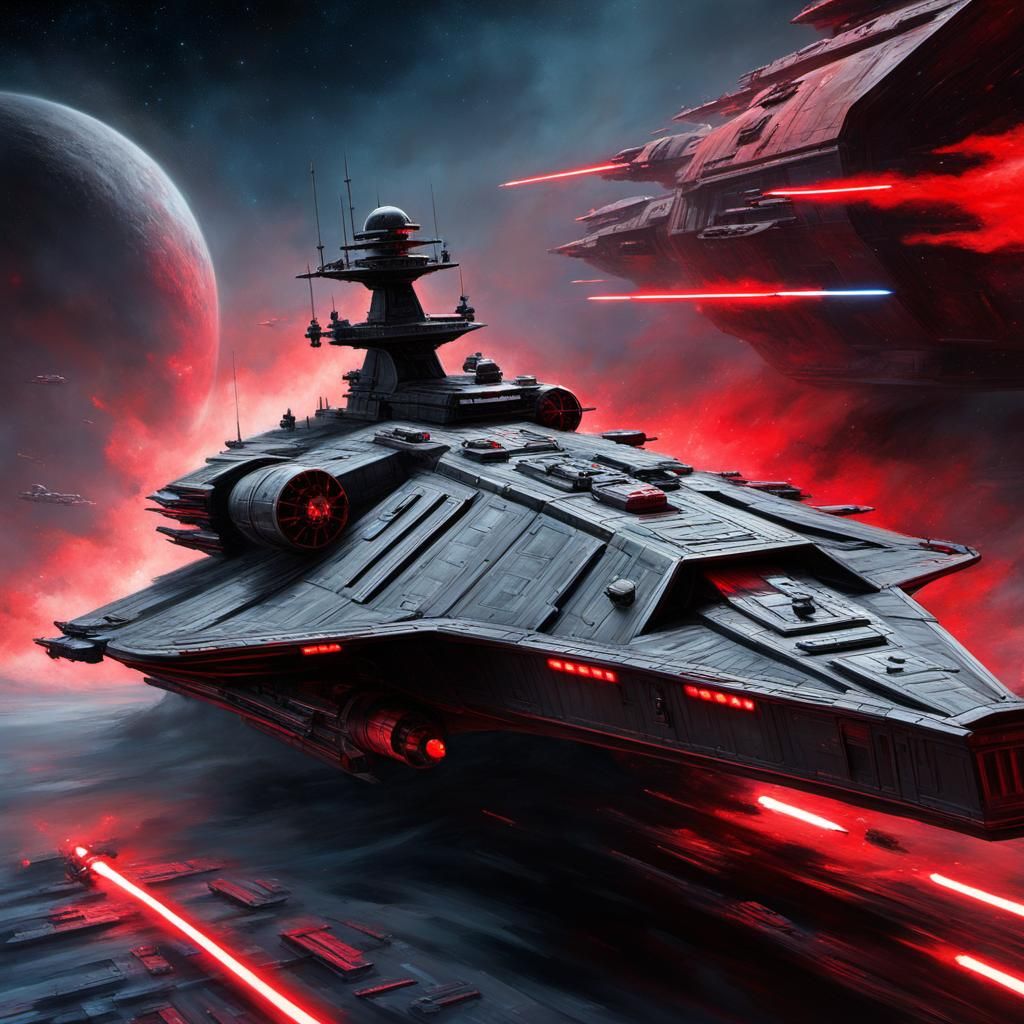 Corellian Chevette Frigate Escaping in Impasto Style