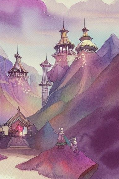 Fantasy Landscape Watercolor Illustration in Fairycore Style
