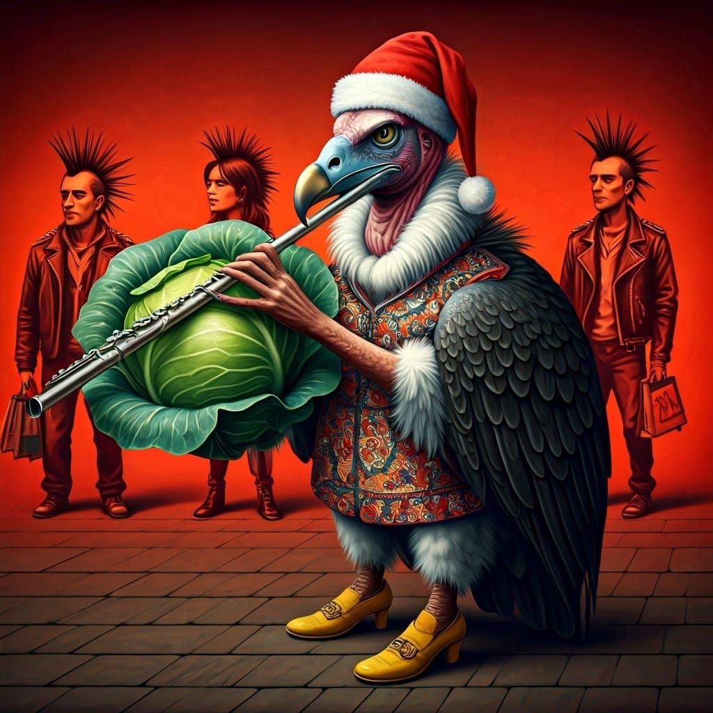 Surreal Vincent van Gogh-Style Market Scene with Creature Se...