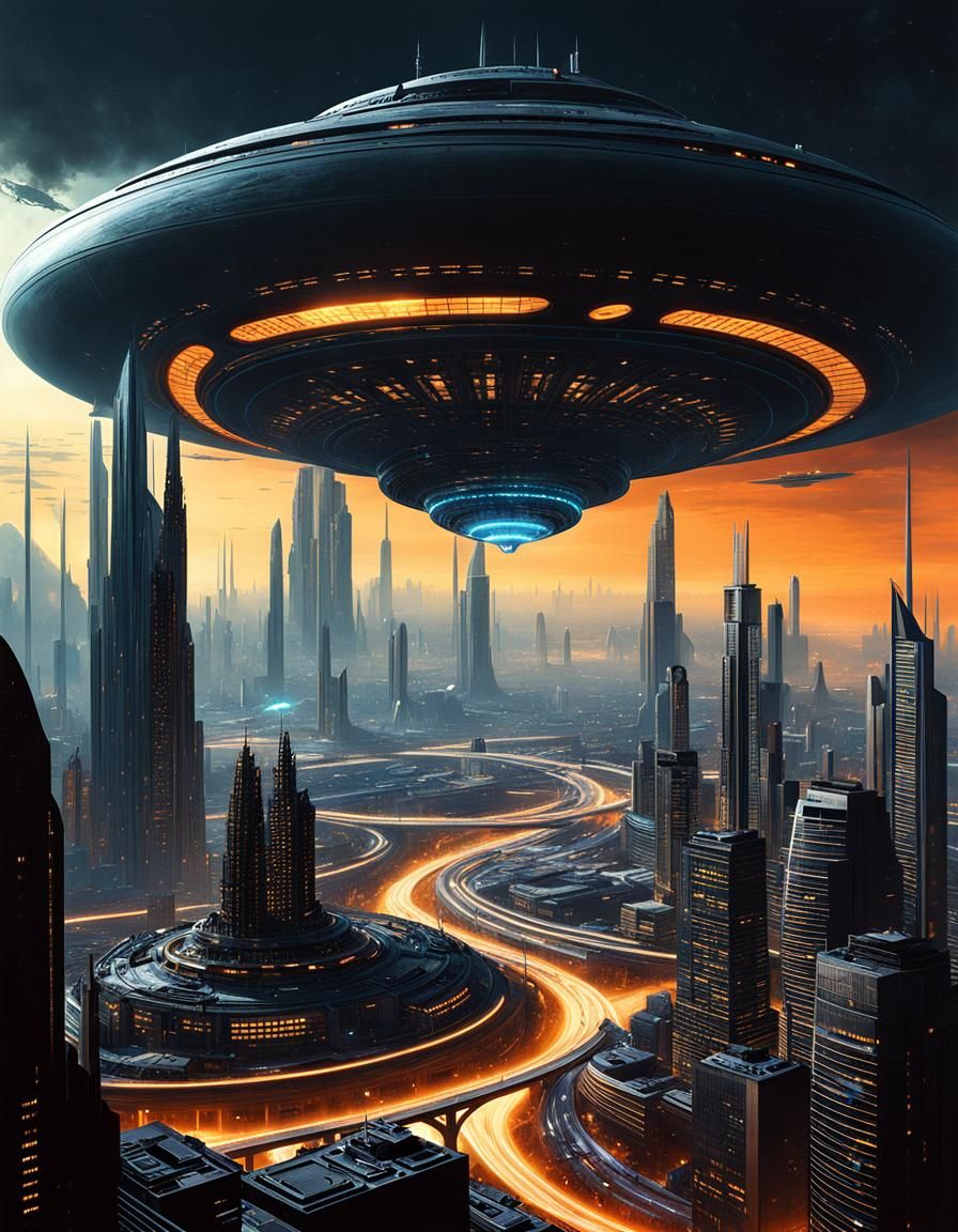 Sci-Fi Alien Invasion Over Dreamcore City