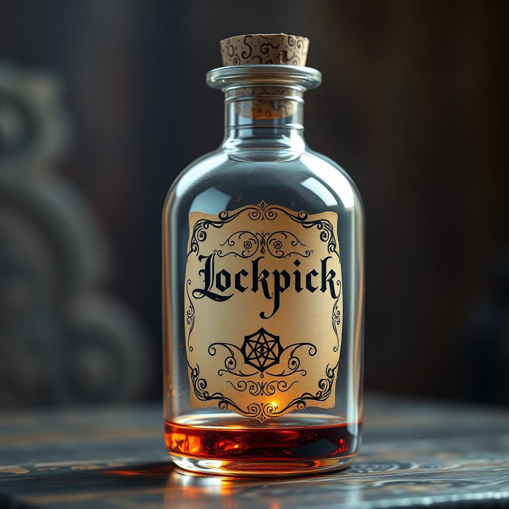 Mystical Lockpick Potion in Ornate Glass Bottle