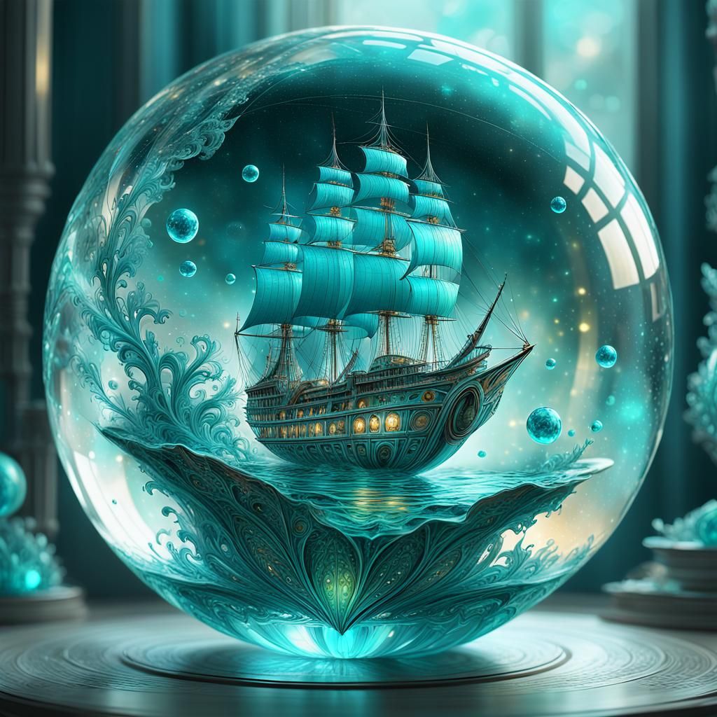 Бирюзовая сфера с парусником