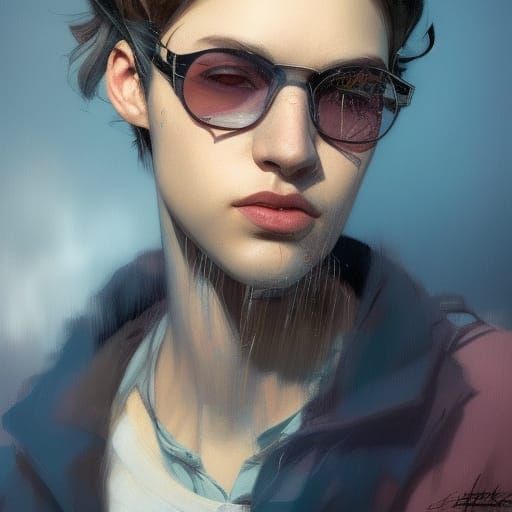 Beatnik Portrait in Art Nouveau Style