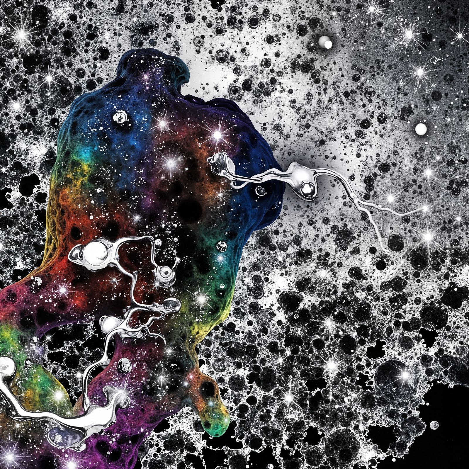 large spectrum-tinted dark region insinuating itself into ev...