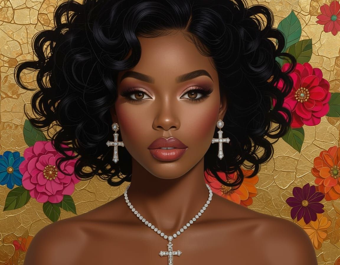 Black Woman with Almond Eyes in Silk Scarf