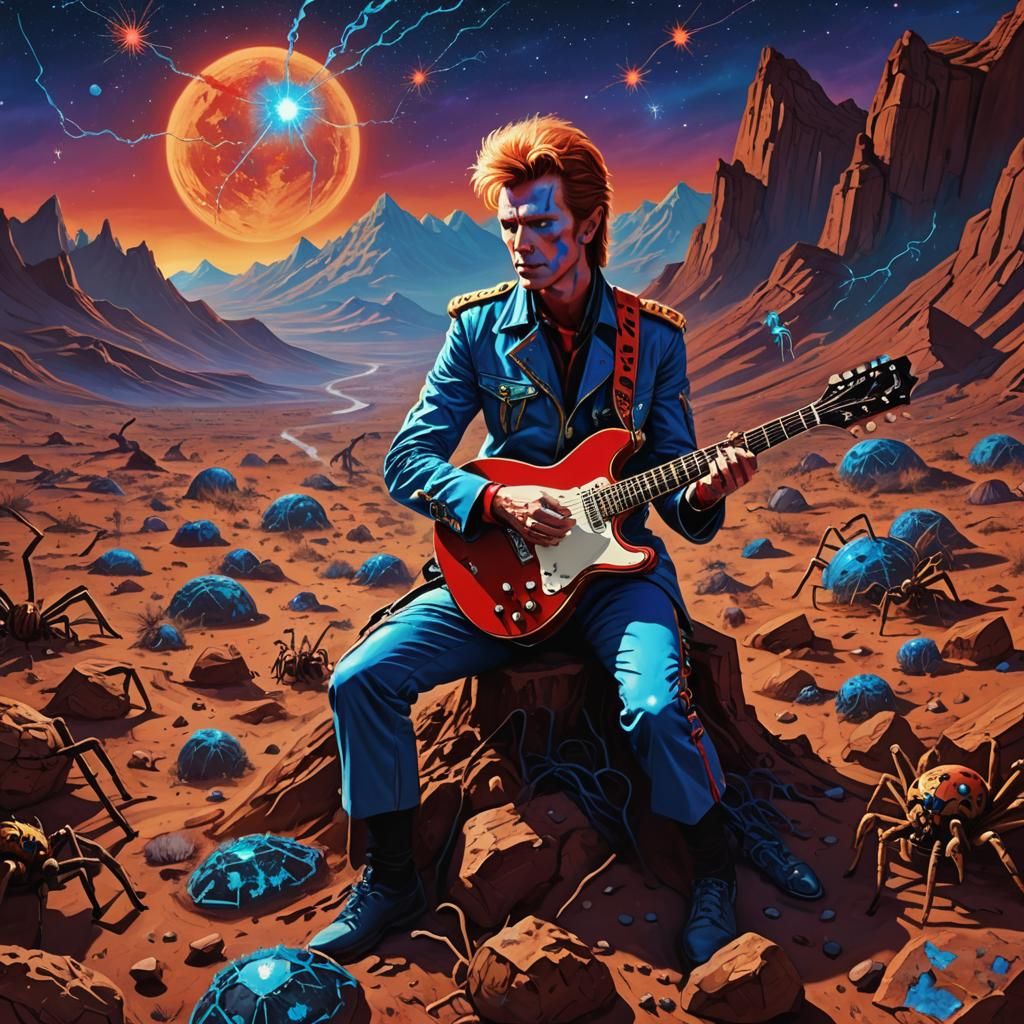 Ziggy Stardust Guitar Lesson on Mars in Surreal Style