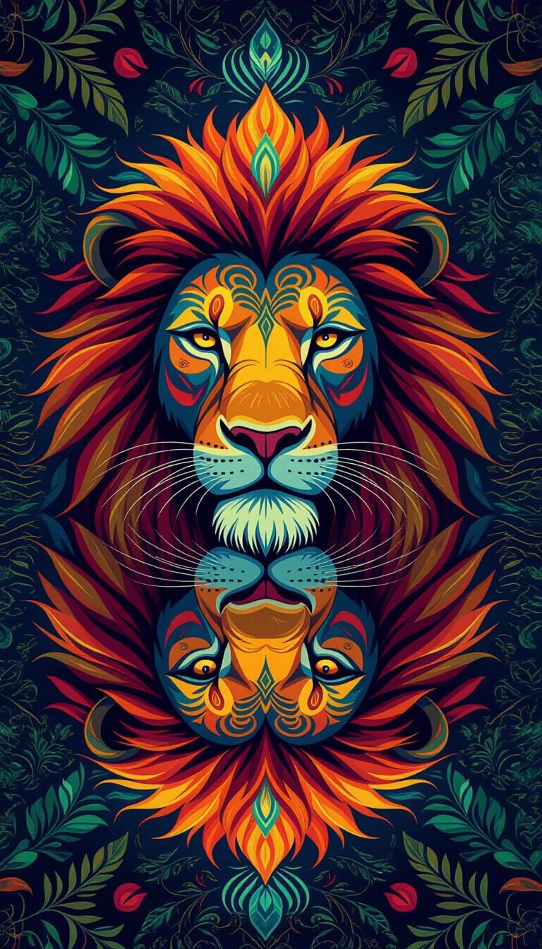 Kaleidoscopic Lion in African Art Style