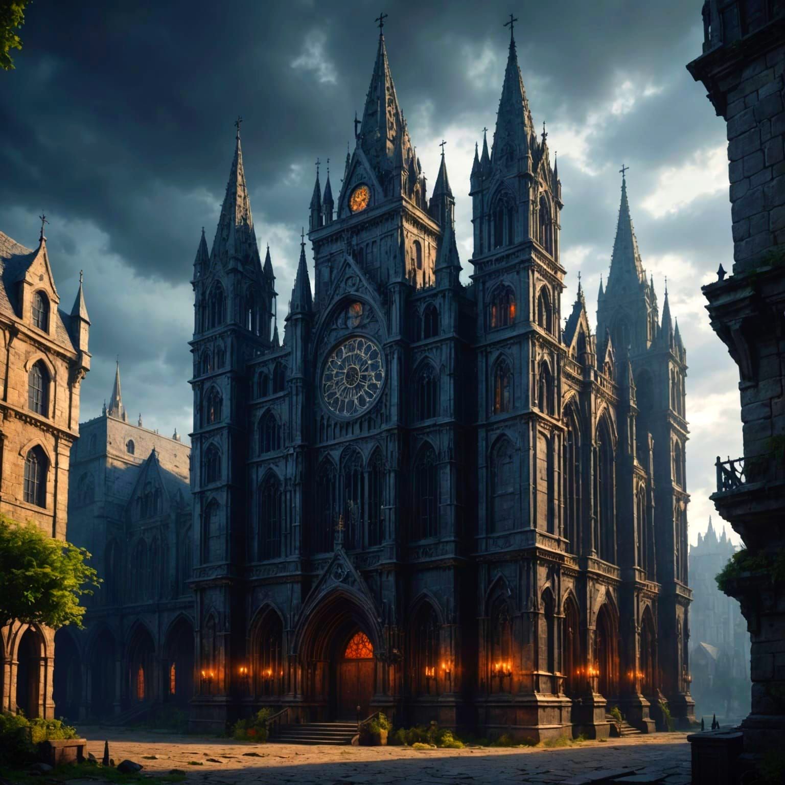 Dark Gothic Christian Building in Detailed Matte Painting