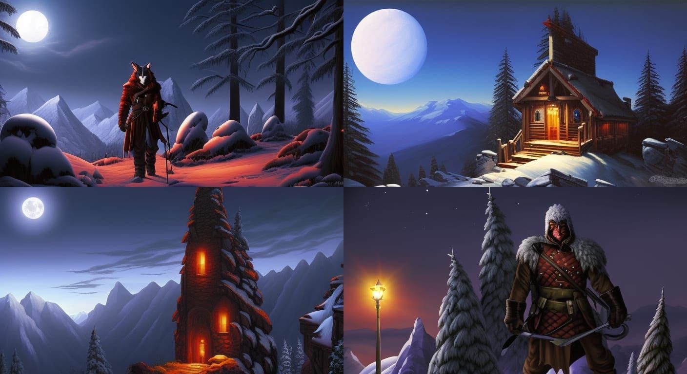 Dark Fantasy Goat Guard on Snowy Mountain Path