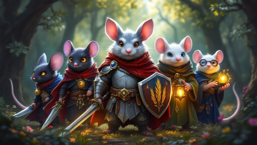 Fantasy Mice-Folk Gathering in Mystical Forest Landscape