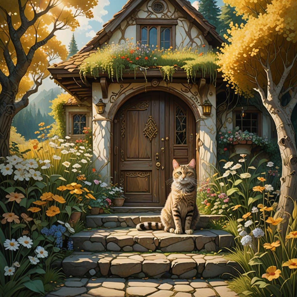 Whimsical Summer Scene with Gilded Details