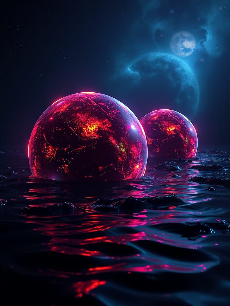 Surreal Cosmic Realms Emerge from Dark Ink Sea in Hyperreali...