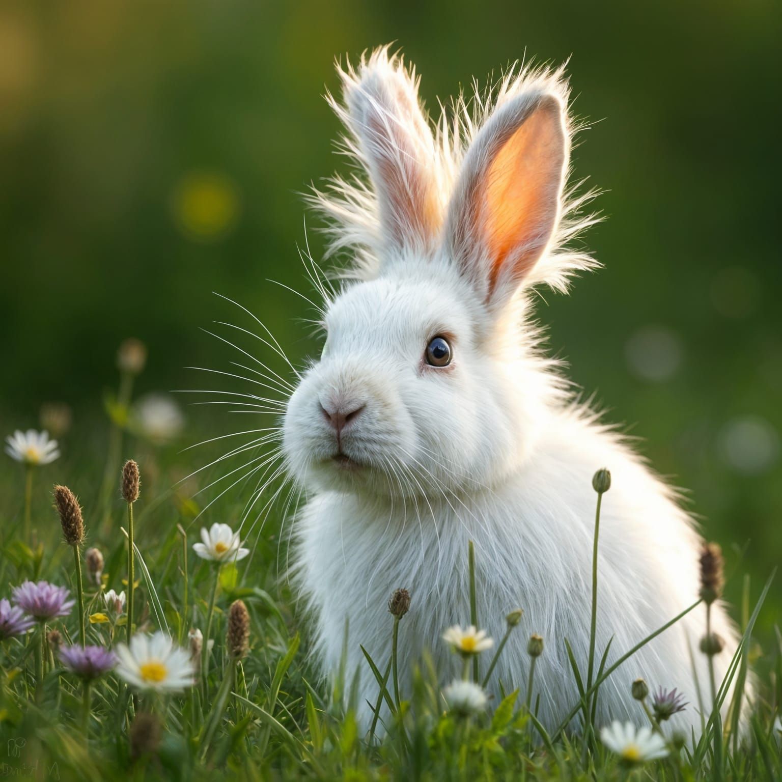 Surreal Dutch Long Hair Rabbit in Vibrant Meadow Landscape