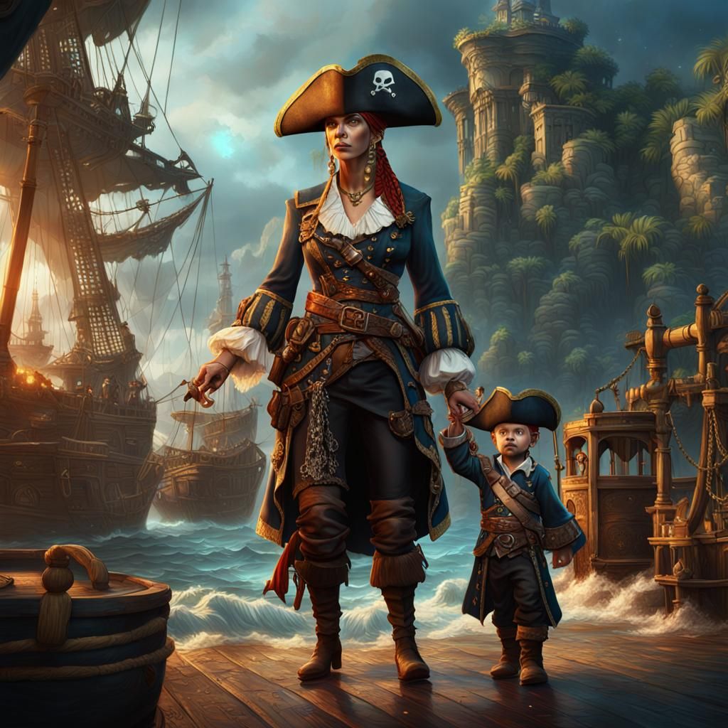 Pirate Queen and Son: Detailed Fantasy Art