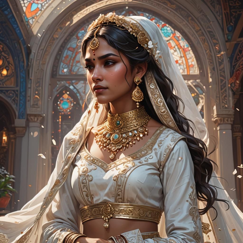 Woman in White Lehenga: Hyperdetailed Portrait