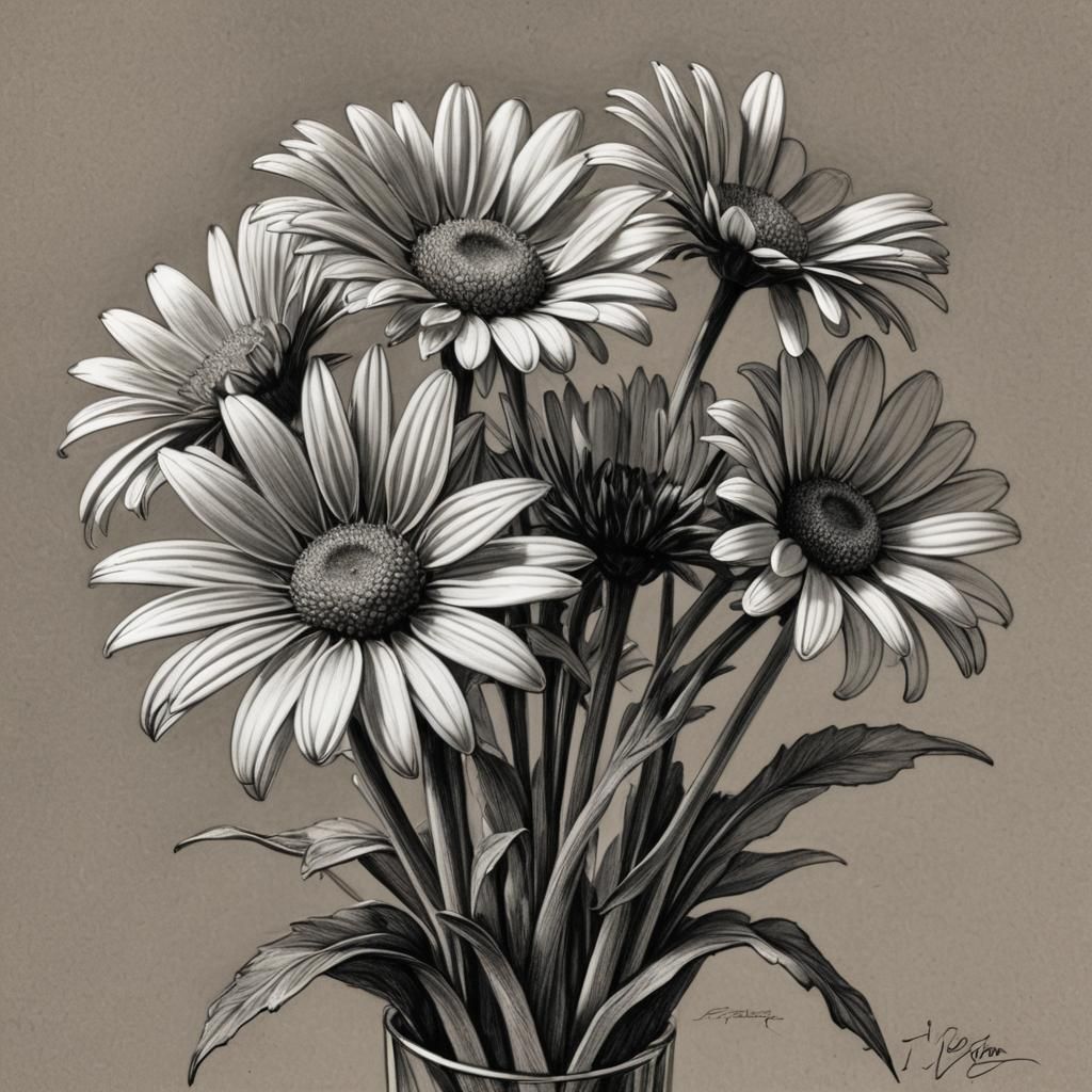 Film Noir Pencil Sketch of a Daisy Posy
