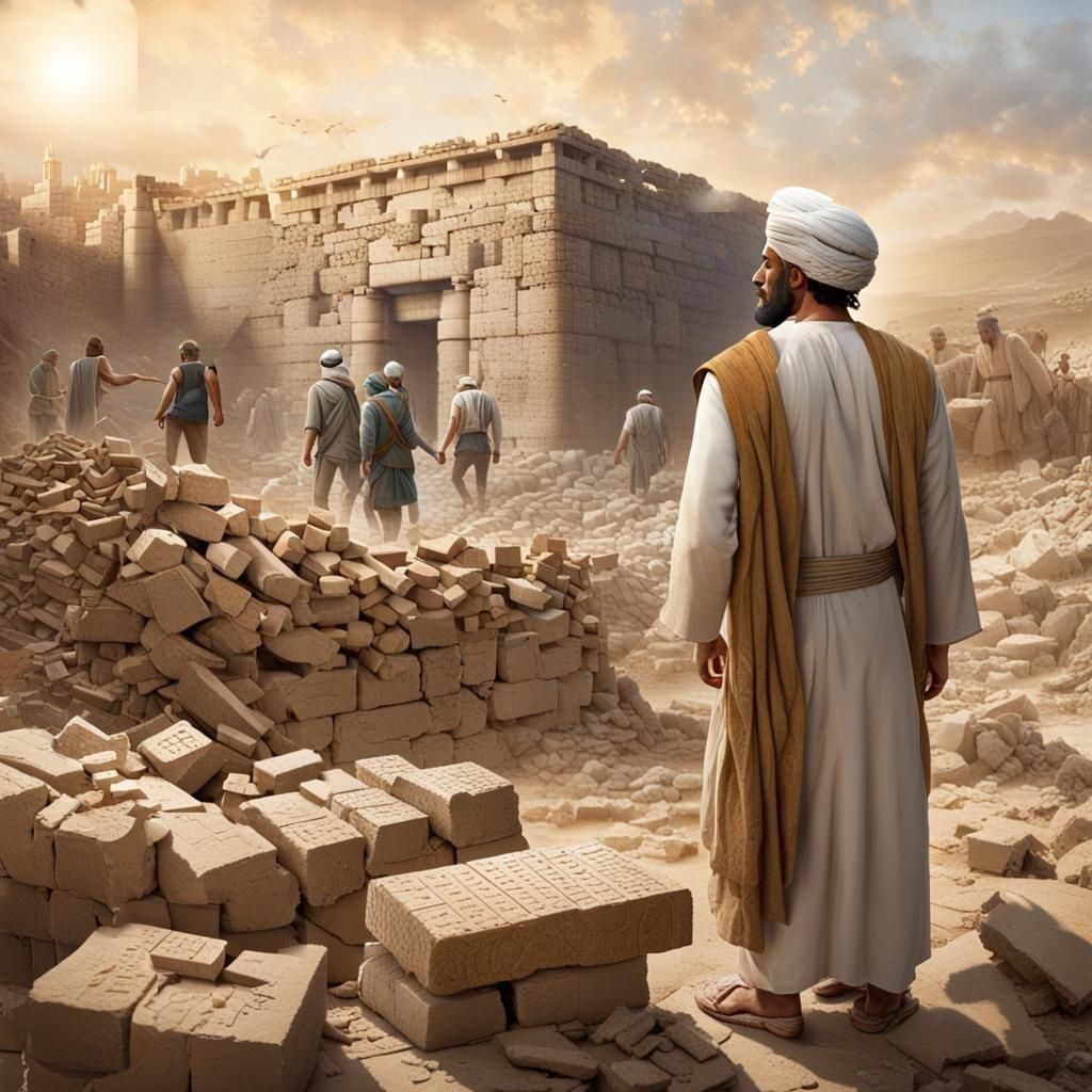 Middle Eastern Man Supervising Temple Construction