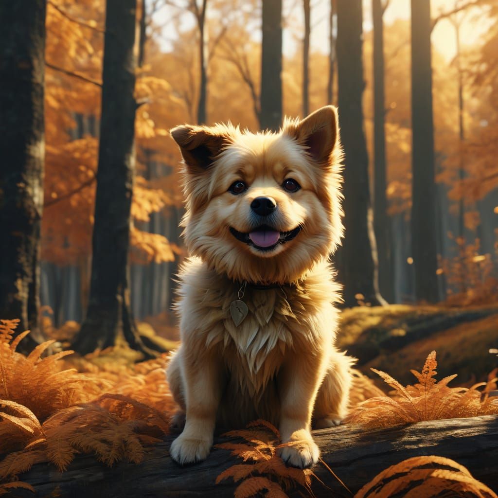 Dog in Autumn Forest, Comic Book Style
