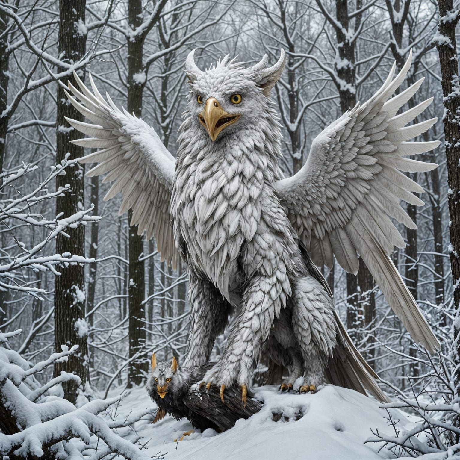 Snowy Gryphon in Winter Wonderland