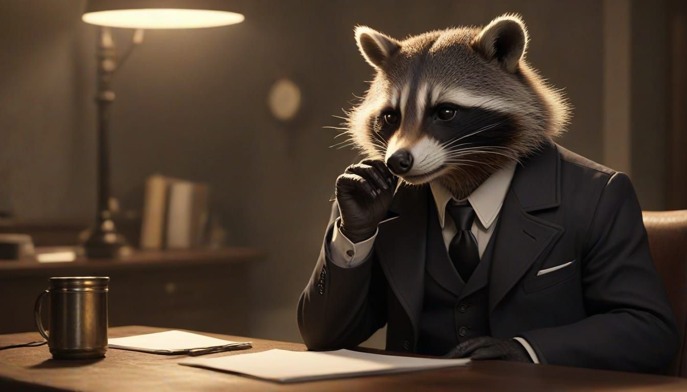 Racoon Noir Investigates in a Film Noir Style