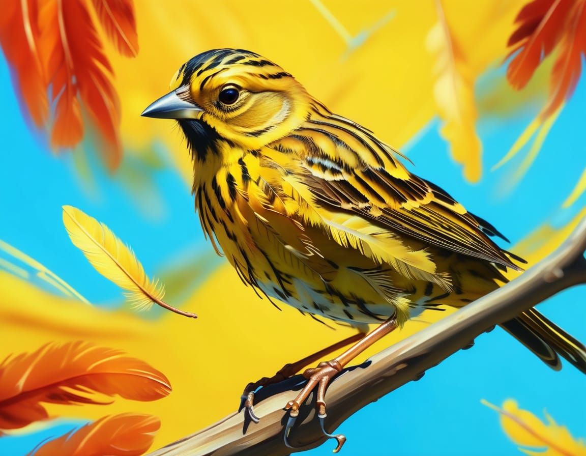 Surreal Yellowhammer Portrait in Vibrant Oil Painting Style