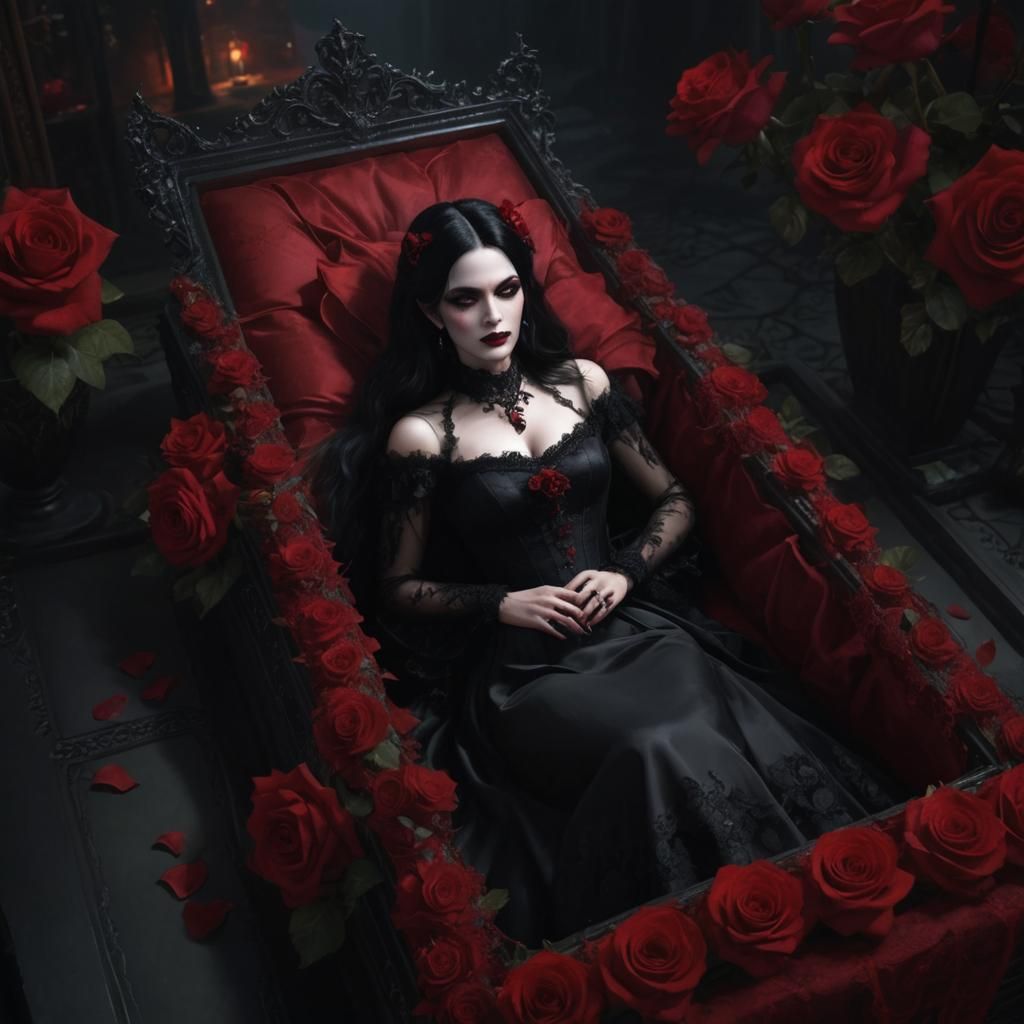 Vampire in Glass Coffin: Dark Fantasy Art