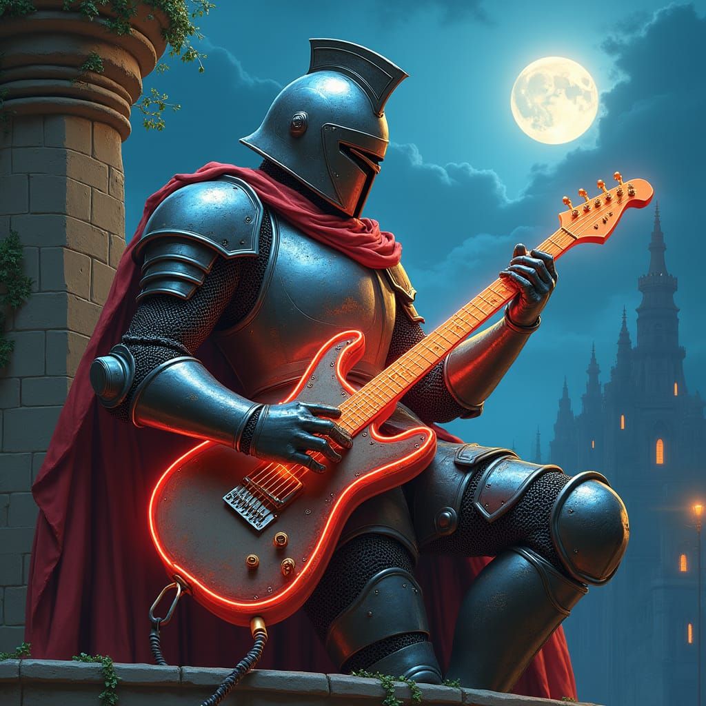 Medieval Knight Shreds on Electric Guitar