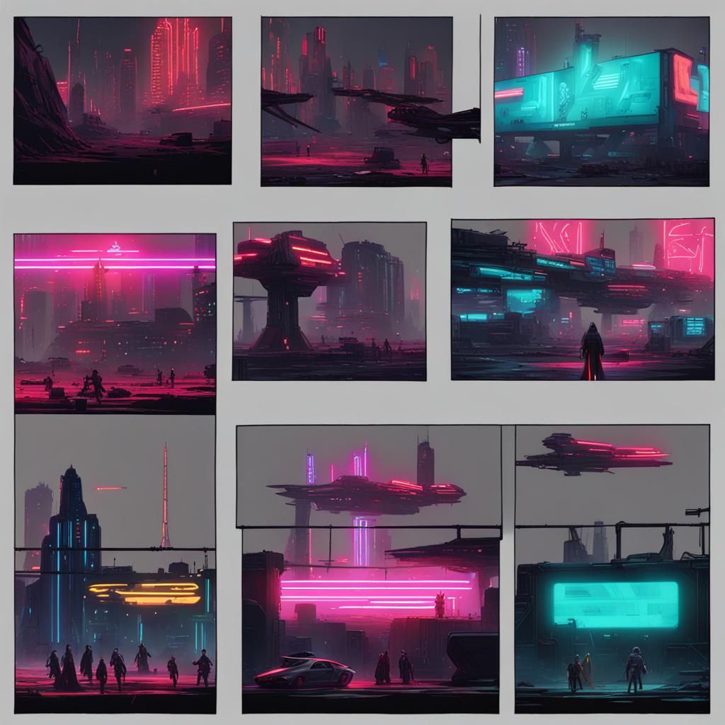 Cyberpunk Star Wars Battle Scene with Neon Lights