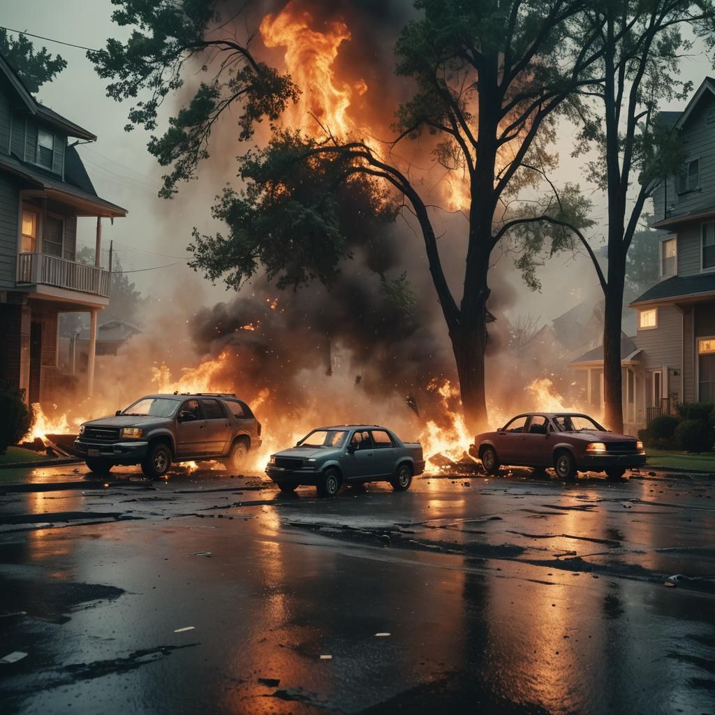 Suburban Inferno: Cinematic Explosion on Film