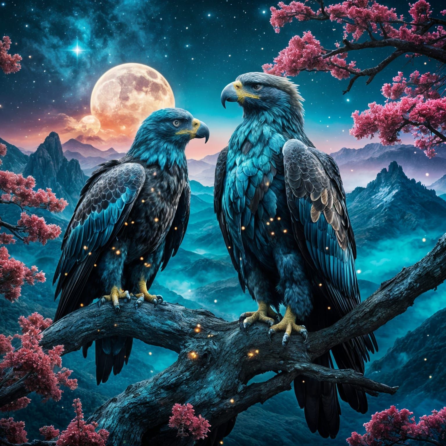 Eagles with Double Exposure Landscapes